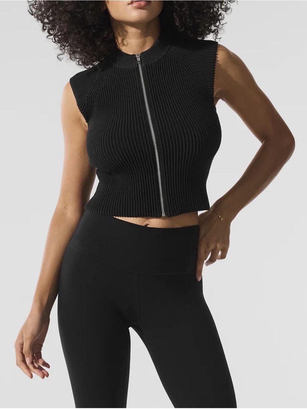 ALO Yoga Denim knit sleeveless full zip top - Picture 3 of 6